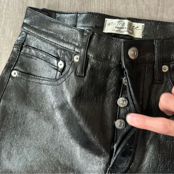 NWT Free People We The Free Phoenix Coated Jeans Black Shiny Patent Size 26 - Picture 7 of 12
